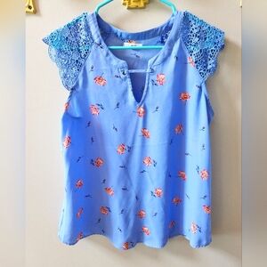 Maurices Floral Blouse, Periwinkle/Pink Floral Print, Medium